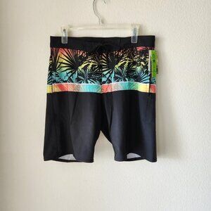 Burnside men's black Hawaiian board shorts Sz 30 NWT quick dry beach vacation
